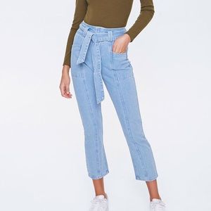 Forever 21 Belted High-Rise Light Denim Jeans (Size 25)